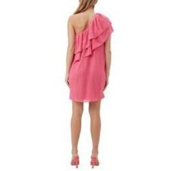 NWT Trina Turk Phebe embroidered one shoulder pink ruffle dress size XL - Picture 6 of 13